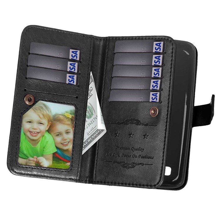 For LG K8 Crazy Horse 9 Card Slots Leather Wallet Phone Casing - Black-7