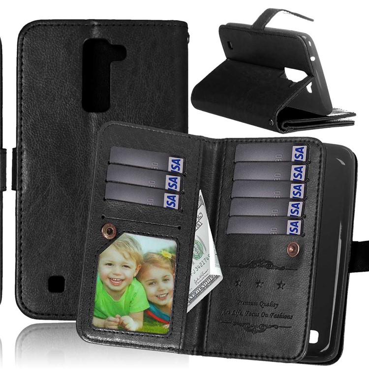 For LG K10 9 Card Slots Crazy Horse Leather Wallet Case - Black-1