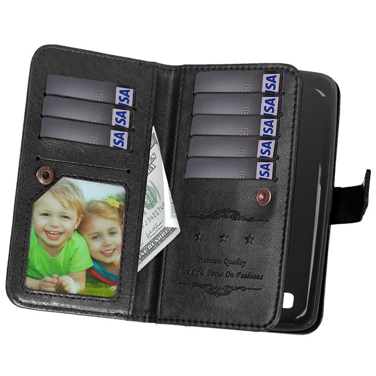 For LG K10 9 Card Slots Crazy Horse Leather Wallet Case - Black-2