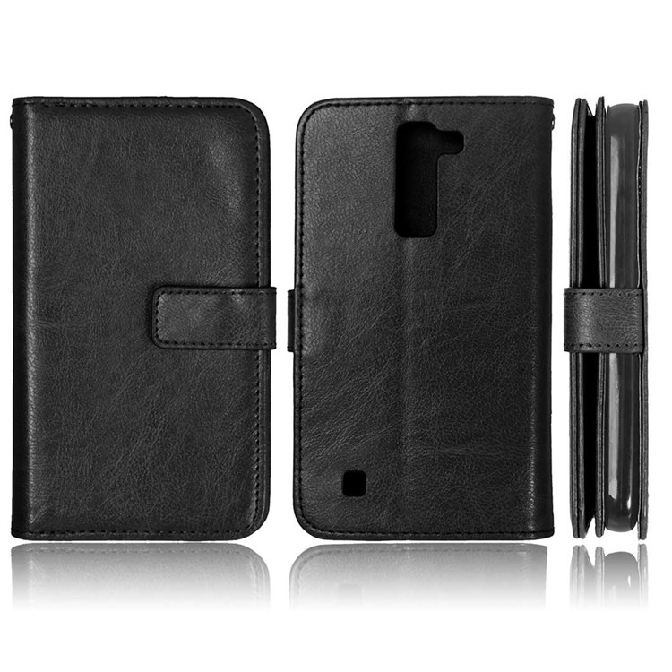 For LG K10 9 Card Slots Crazy Horse Leather Wallet Case - Black-3