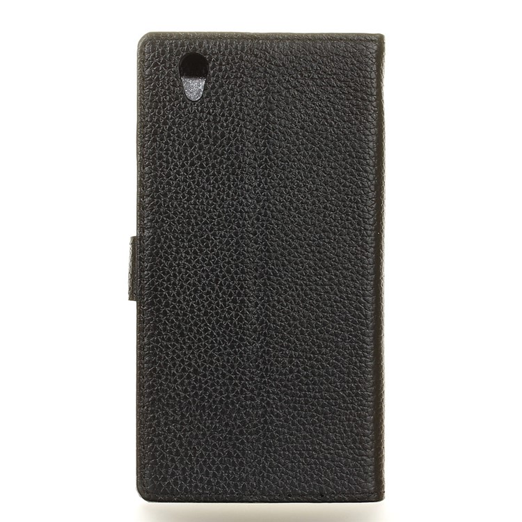 Genuine Leather Wallet Stand Flip Cover for LG U F820L - Black-2