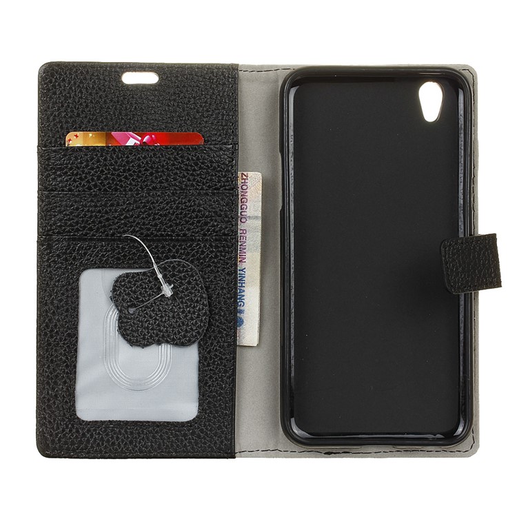 Genuine Leather Wallet Stand Flip Cover for LG U F820L - Black-3