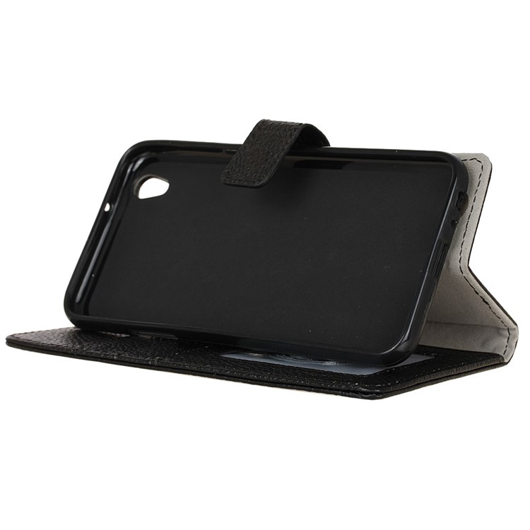 Genuine Leather Wallet Stand Flip Cover for LG U F820L - Black-4
