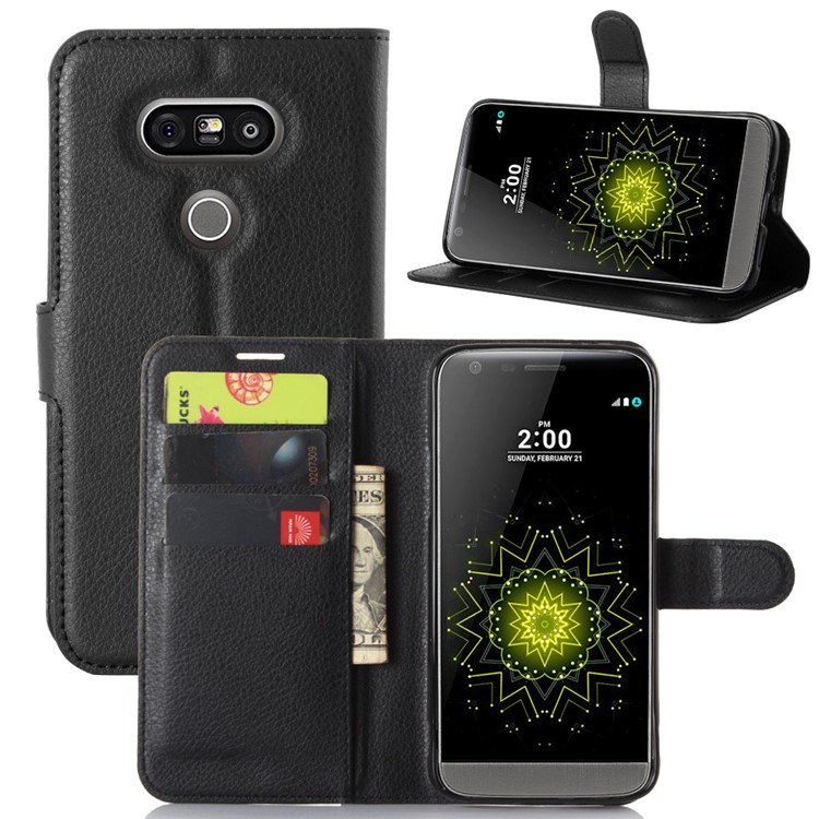 Litchi Skin Leather Wallet Case for LG G5 / G5 SE - Black-1