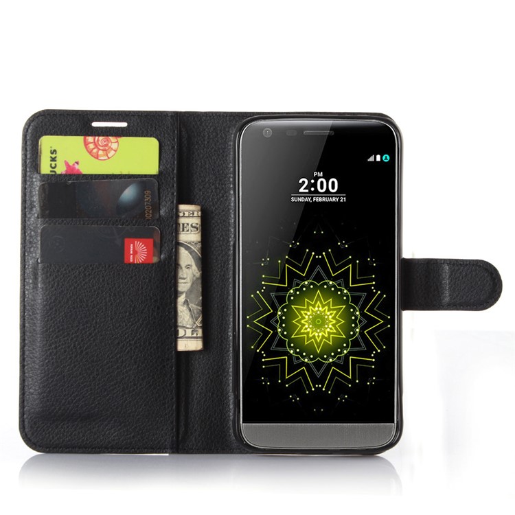 Litchi Skin Leather Wallet Case for LG G5 / G5 SE - Black-2