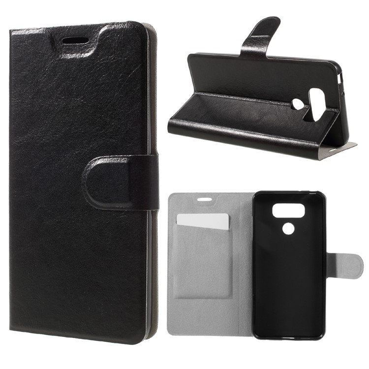 Crazy Horse Leather Stand Case for LG G6 - Black-1