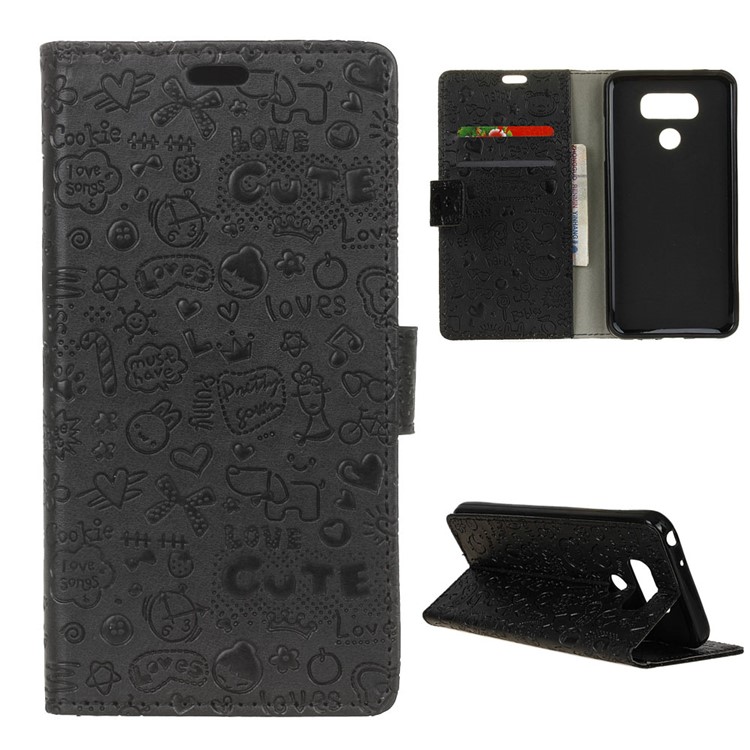 Cartoon Graffiti Wallet Phone Case (PU Leather + TPU) for LG G6 - Black-1