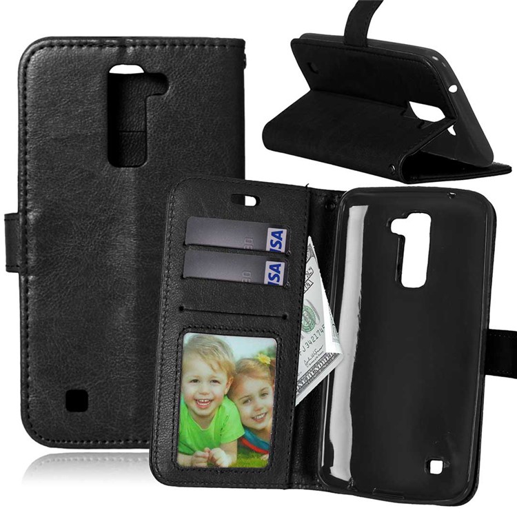 Multi Photo/Card Slots Crazy Horse Leather Cell Phone Case for LG K10 - Black-1