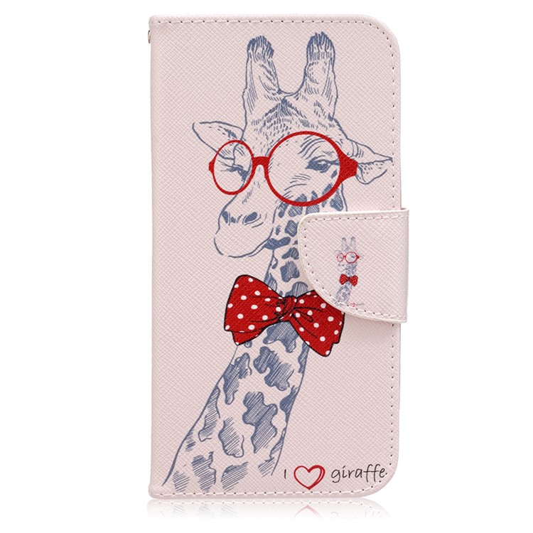 Patterned Magnetic Leather Wallet Case for LG G5 / G5 SE - Giraffe Wearing Glasses-1