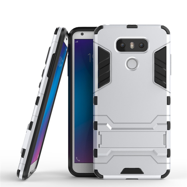 Cool Guard Hybrid Kickstand Phone Case (Plastic + TPU) for LG G6 - Silver-2