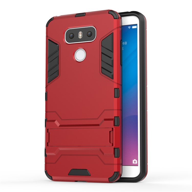 Cool Guard Plastic + TPU Hybrid Kickstand Cell Phone Shell for LG G6 - Red-1