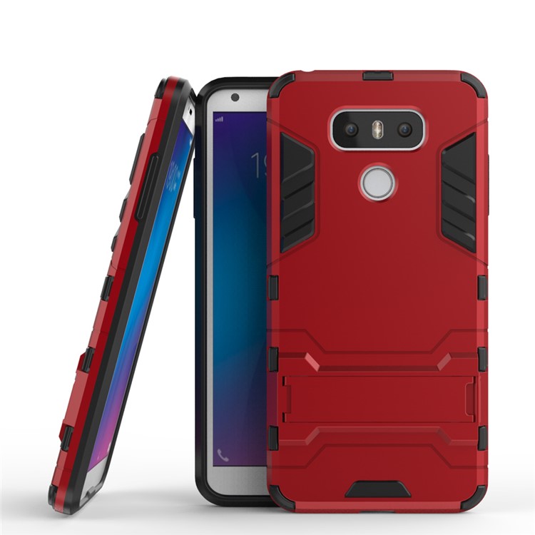 Cool Guard Plastic + TPU Hybrid Kickstand Cell Phone Shell for LG G6 - Red-2