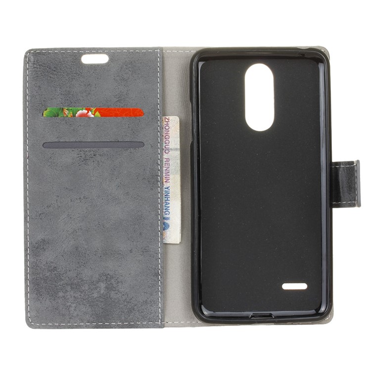 Vintage Leather Wallet Mobile Phone Case for LG K8 2017 EU Version - Grey-5