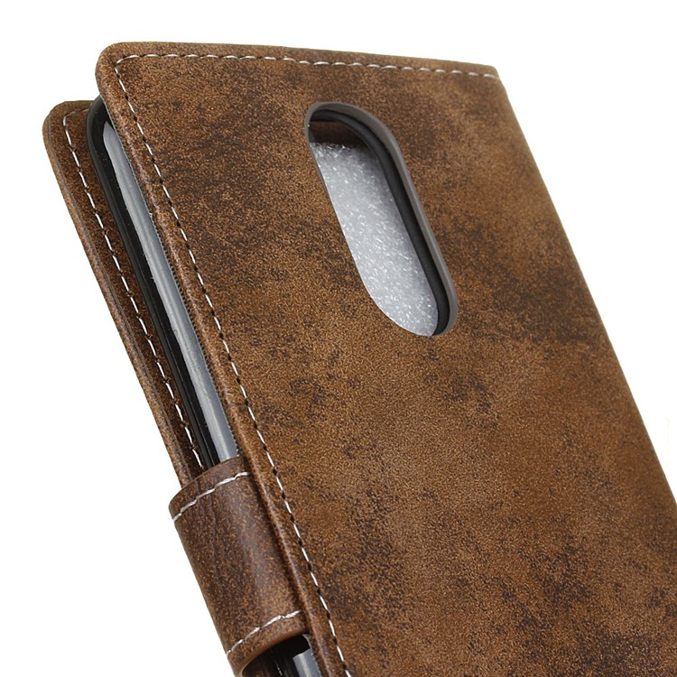 Vintage Leather Wallet Folio Flip Case for LG K8 2017 EU Version - Brown-4