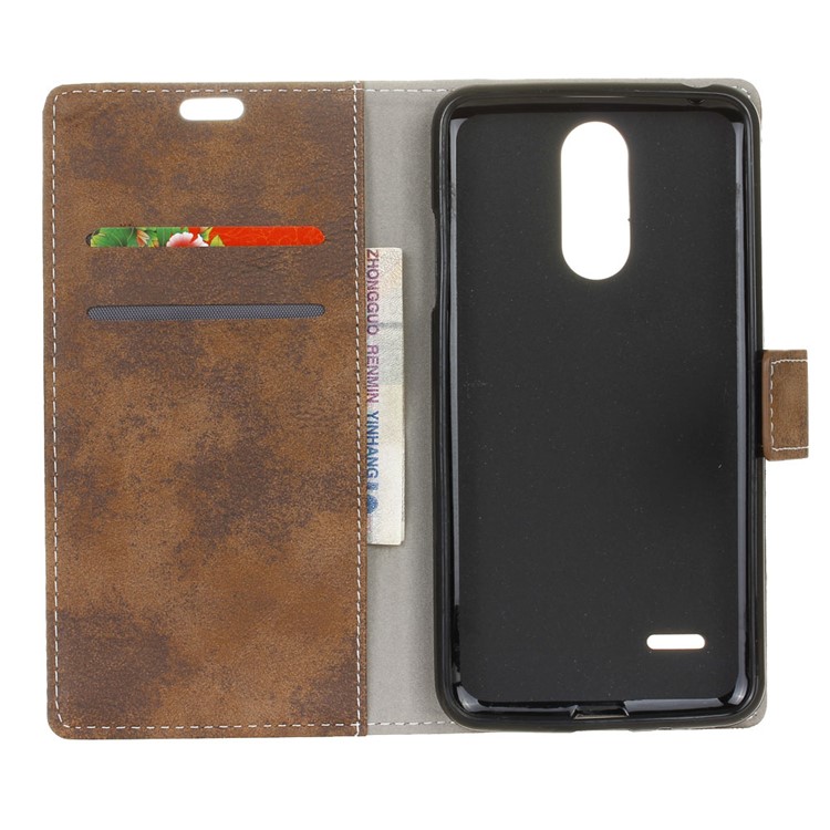 Vintage Leather Wallet Folio Flip Case for LG K8 2017 EU Version - Brown-5