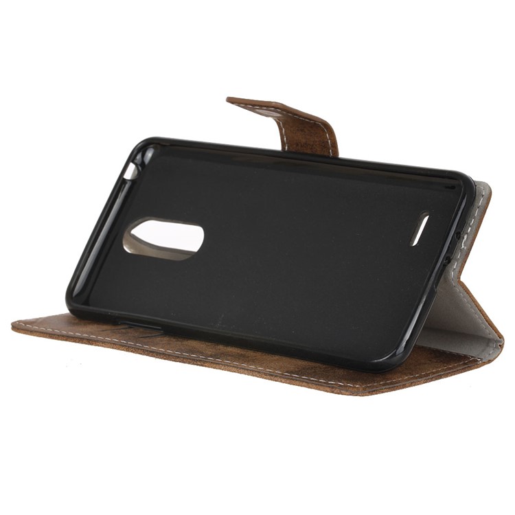 Vintage Leather Wallet Folio Flip Case for LG K8 2017 EU Version - Brown-6