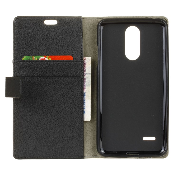 Litchi Grain PU Leather Wallet Mobile Case for LG K8 2017 EU Version - Black-5