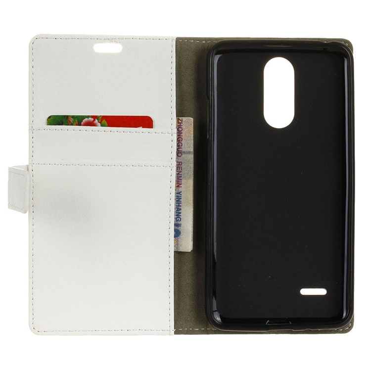 Litchi Grain Leather Wallet Stand Mobile Cover for LG K8 2017 EU Version - White-5