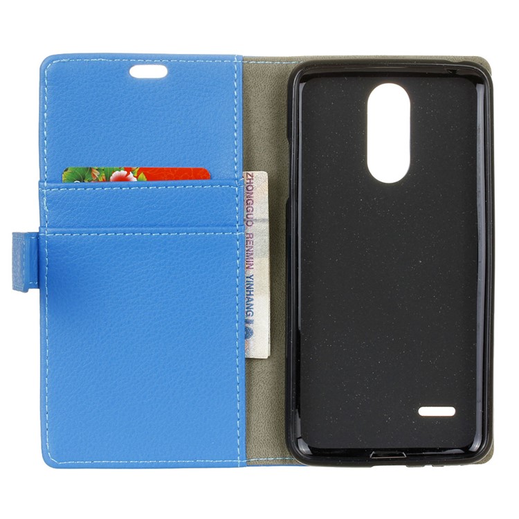 Litchi Grain Leather Flip Case with Wallet Slots for LG K8 2017 EU Version - Blue-5