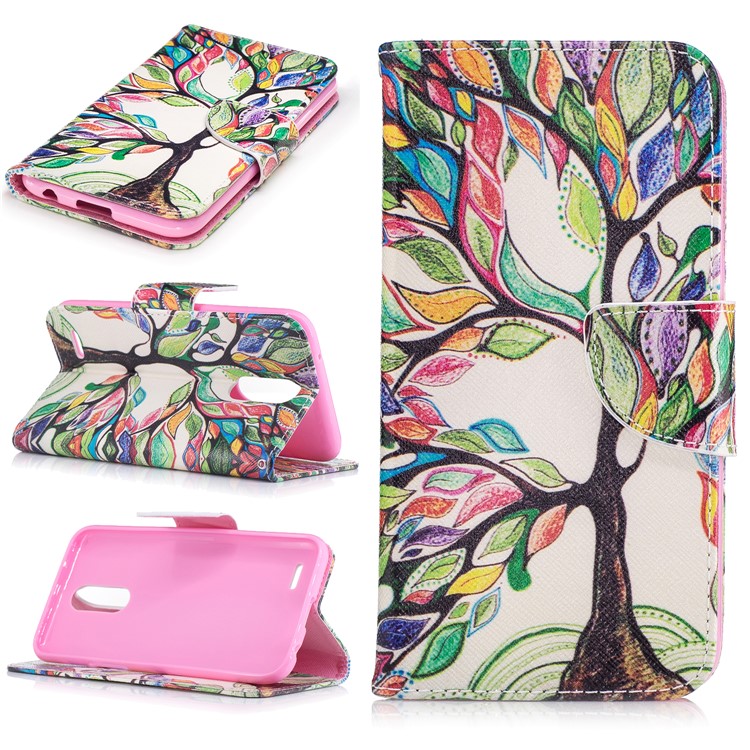 Pattern Printing Wallet Leather Stand Case for LG K10 (2017) - Colorized Tree-1