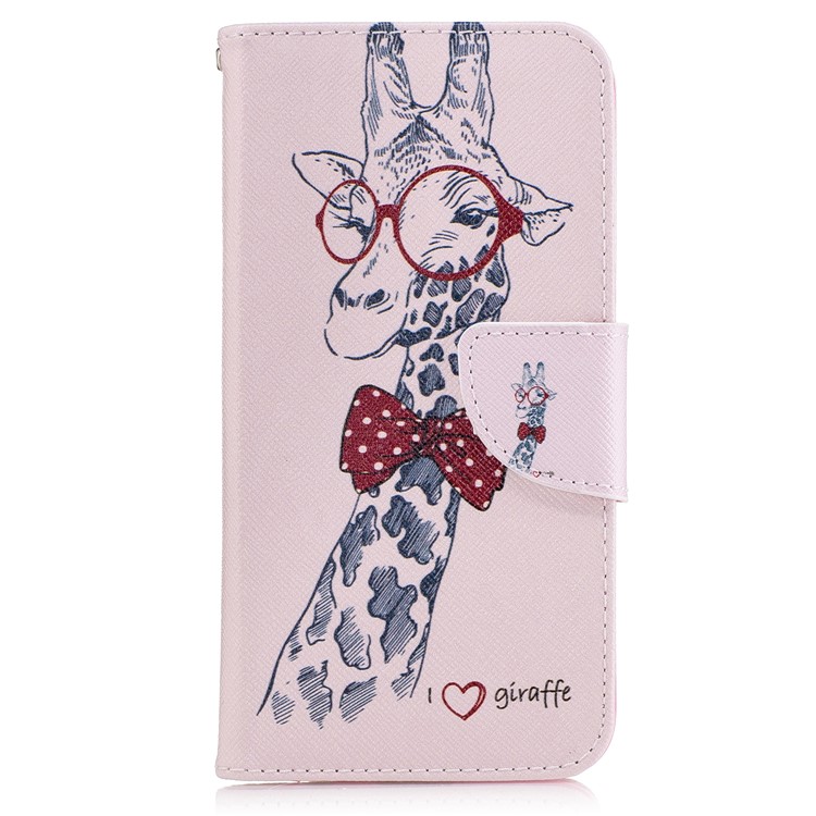 Pattern Printing Leather Wallet Cover Flip Case for LG K10 (2017) - Cute Giraffe Wearing Glasses-2