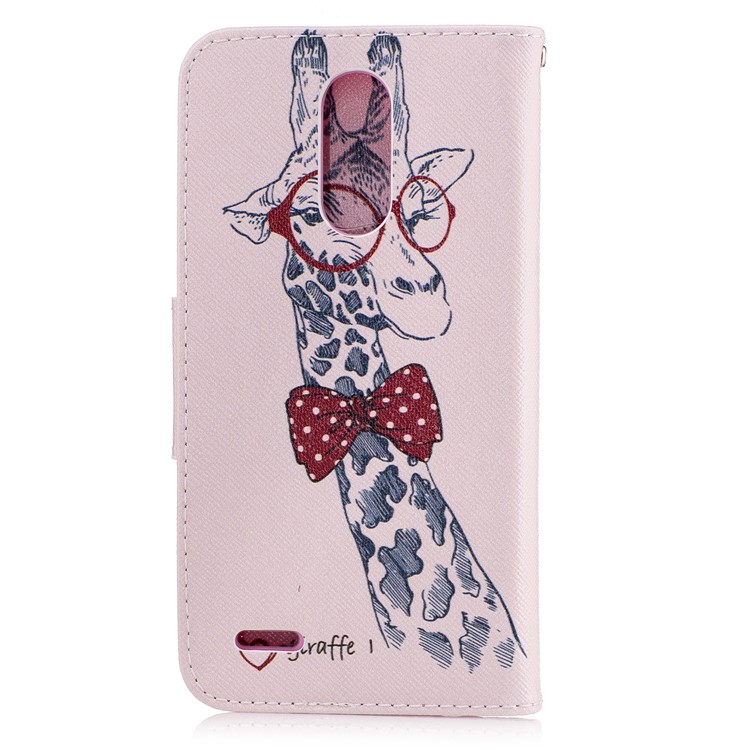 Pattern Printing Leather Wallet Cover Flip Case for LG K10 (2017) - Cute Giraffe Wearing Glasses-3