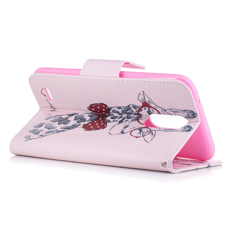 Pattern Printing Leather Wallet Cover Flip Case for LG K10 (2017) - Cute Giraffe Wearing Glasses-4