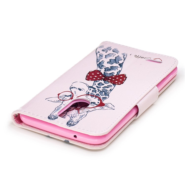 Pattern Printing Leather Wallet Cover Flip Case for LG K10 (2017) - Cute Giraffe Wearing Glasses-7