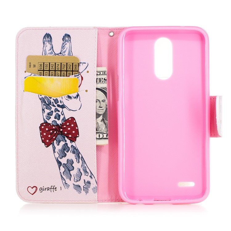Pattern Printing Leather Wallet Cover Flip Case for LG K10 (2017) - Cute Giraffe Wearing Glasses-8