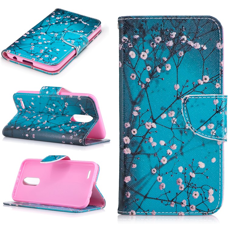Padrão de impressão PU Leather Stand Case para LG K10(2017) - Árvore com flores-1