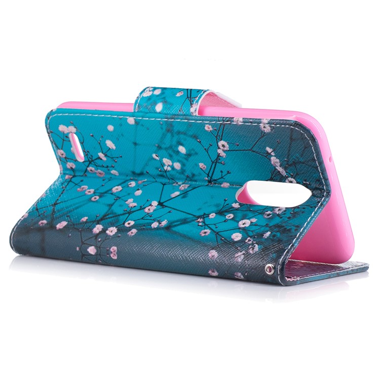 Padrão de impressão PU Leather Stand Case para LG K10(2017) - Árvore com flores-4