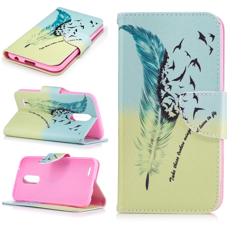 Pattern Printing Wallet Leather Cover with Stand for LG K10 (2017) - Feather Pattern-1