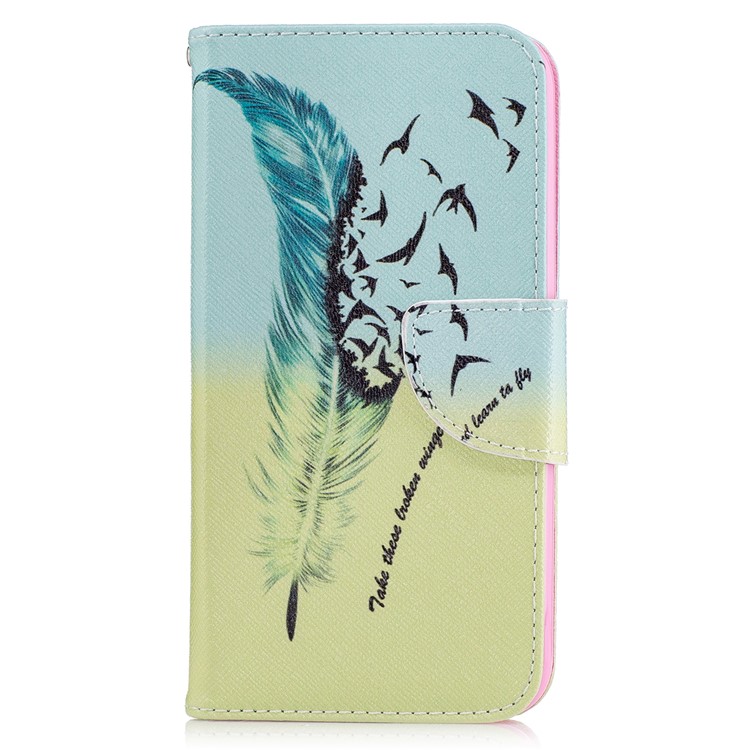 Pattern Printing Wallet Leather Cover with Stand for LG K10 (2017) - Feather Pattern-2