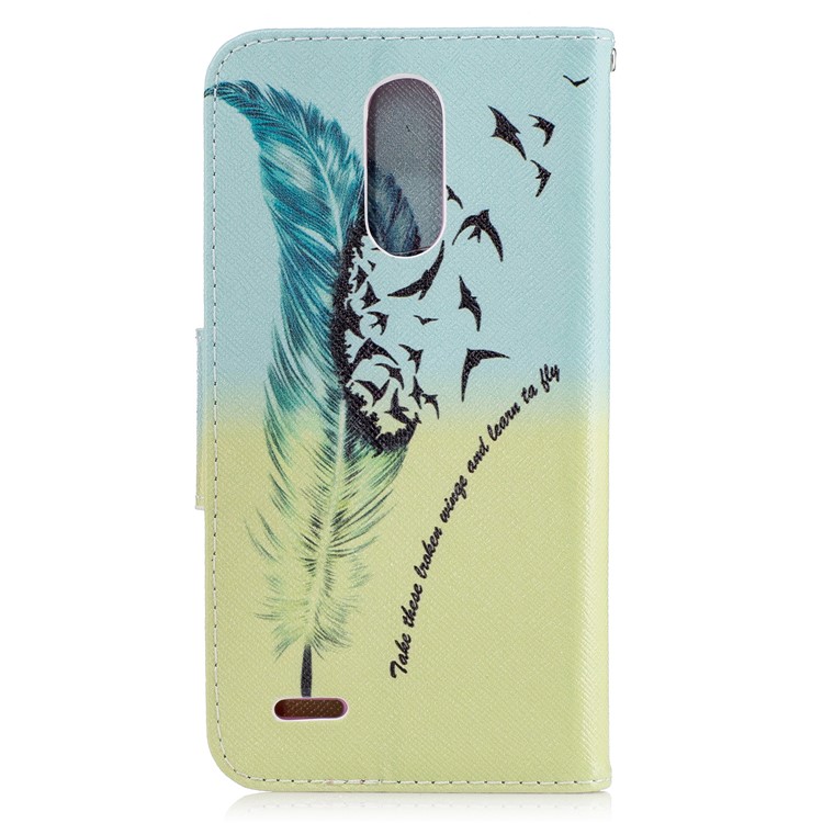 Pattern Printing Wallet Leather Cover with Stand for LG K10 (2017) - Feather Pattern-3