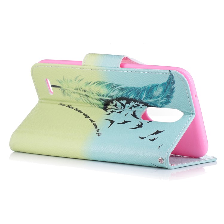Pattern Printing Wallet Leather Cover with Stand for LG K10 (2017) - Feather Pattern-4