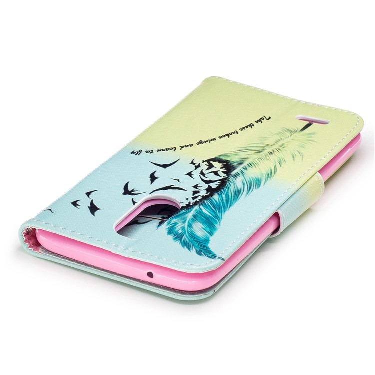 Pattern Printing Wallet Leather Cover with Stand for LG K10 (2017) - Feather Pattern-7