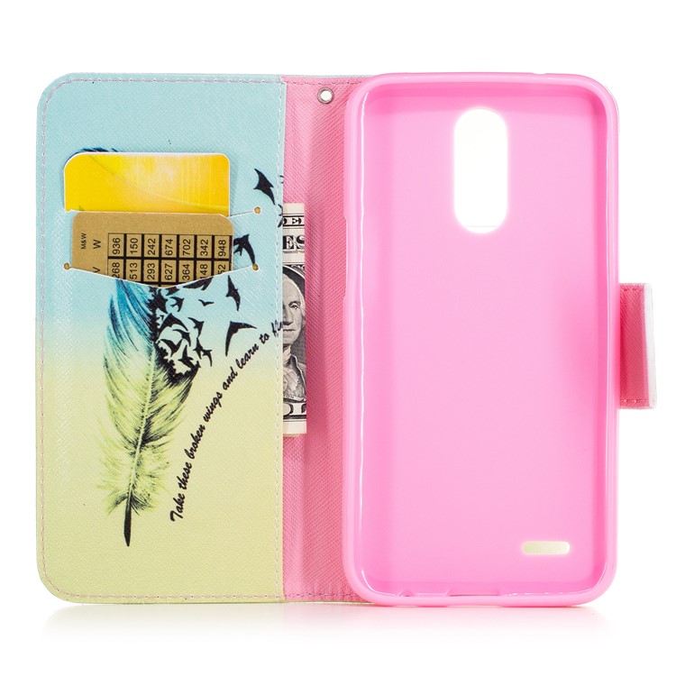 Pattern Printing Wallet Leather Cover with Stand for LG K10 (2017) - Feather Pattern-8