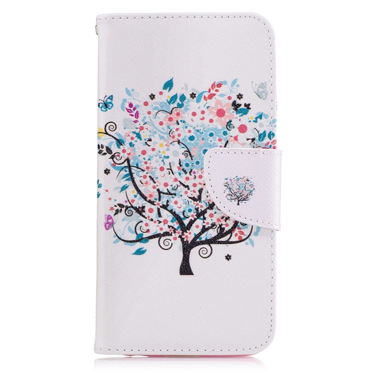 Pattern Printing Leather Case Wallet for LG K10 (2017) - Flowered Tree-2
