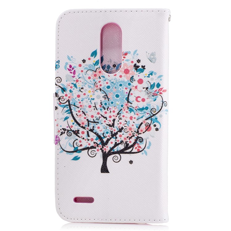 Pattern Printing Leather Case Wallet for LG K10 (2017) - Flowered Tree-3