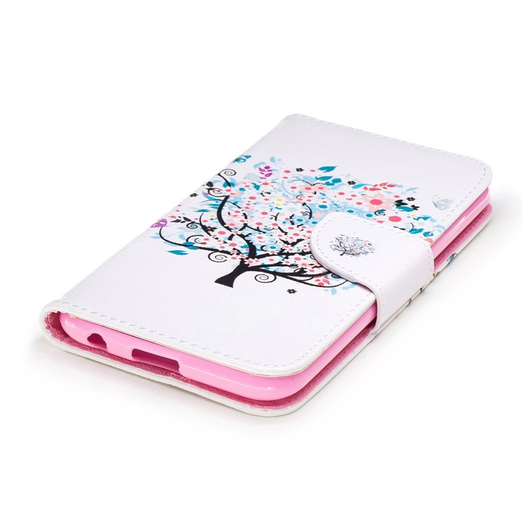Pattern Printing Leather Case Wallet for LG K10 (2017) - Flowered Tree-6