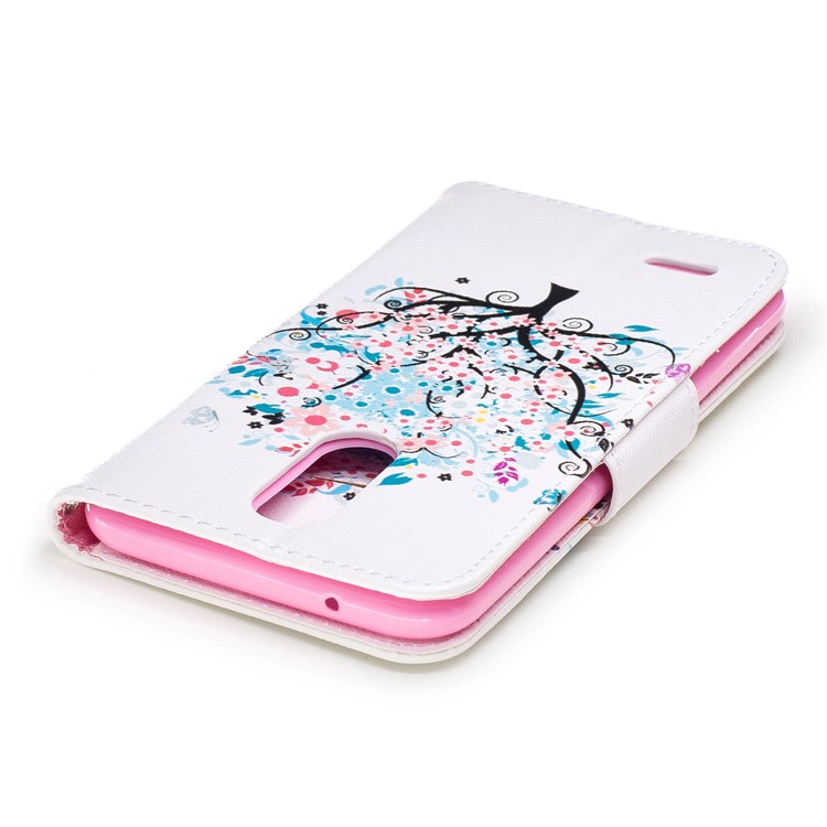 Pattern Printing Leather Case Wallet for LG K10 (2017) - Flowered Tree-7