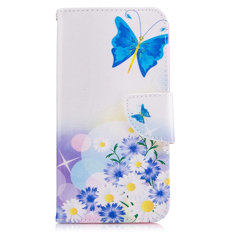 Custodia Per Cellulare In Pelle Stampa Modello Portafoglio Per LG K10 (2017) - Farfalle E Fiori Blu-2