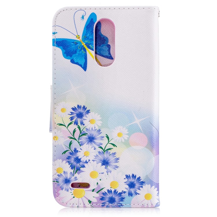 Custodia Per Cellulare In Pelle Stampa Modello Portafoglio Per LG K10 (2017) - Farfalle E Fiori Blu-3
