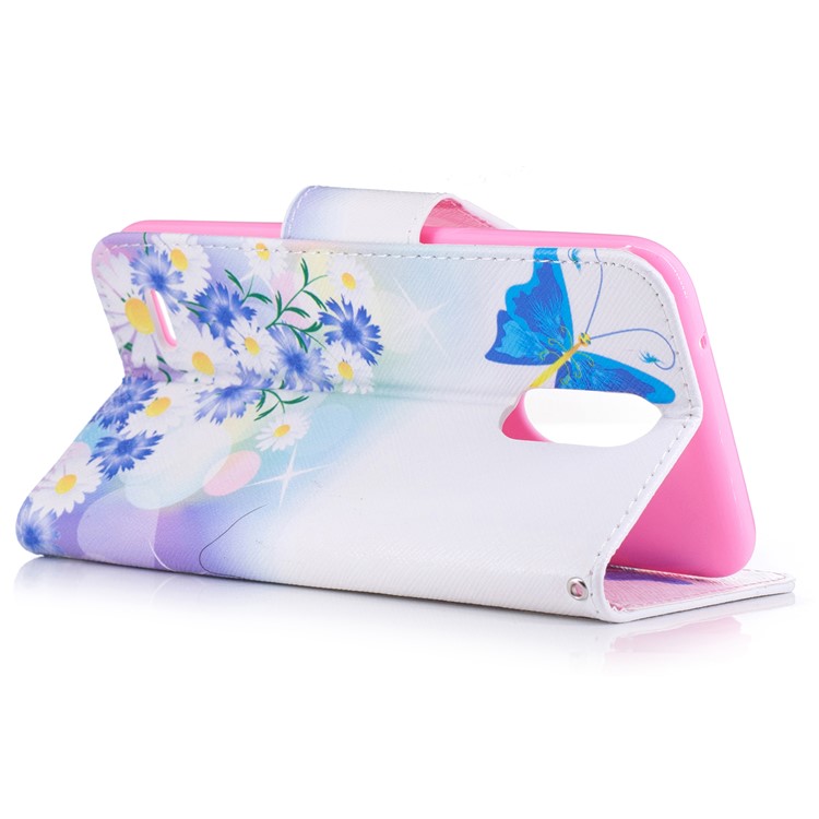 Custodia Per Cellulare In Pelle Stampa Modello Portafoglio Per LG K10 (2017) - Farfalle E Fiori Blu-4