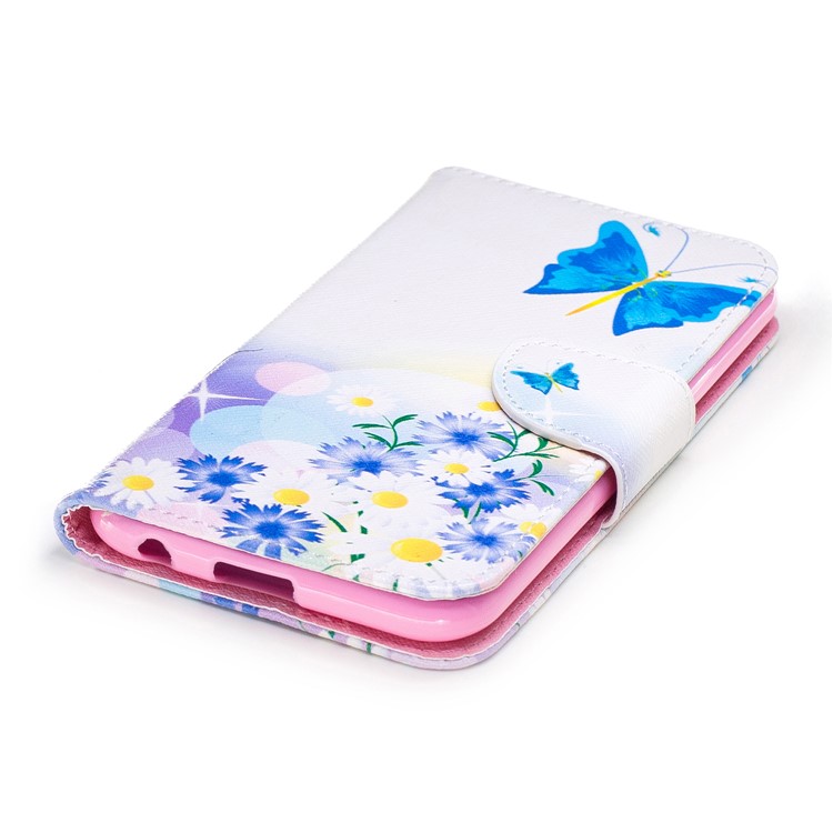 Custodia Per Cellulare In Pelle Stampa Modello Portafoglio Per LG K10 (2017) - Farfalle E Fiori Blu-6
