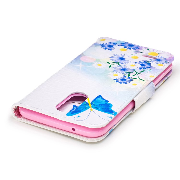 Custodia Per Cellulare In Pelle Stampa Modello Portafoglio Per LG K10 (2017) - Farfalle E Fiori Blu-7