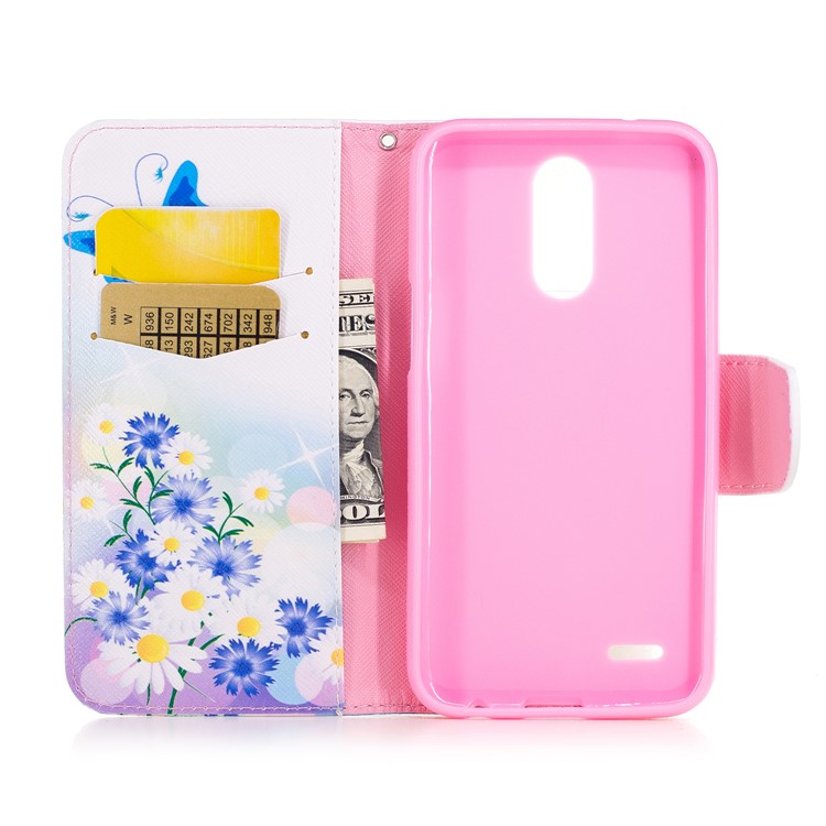 Custodia Per Cellulare In Pelle Stampa Modello Portafoglio Per LG K10 (2017) - Farfalle E Fiori Blu-8