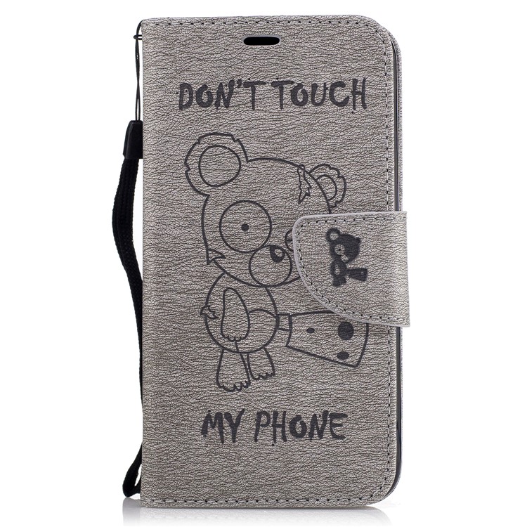 Para LG K10 (2017) Imprinted Bear Wallet Stand caso de couro com cordão - Cinza-2