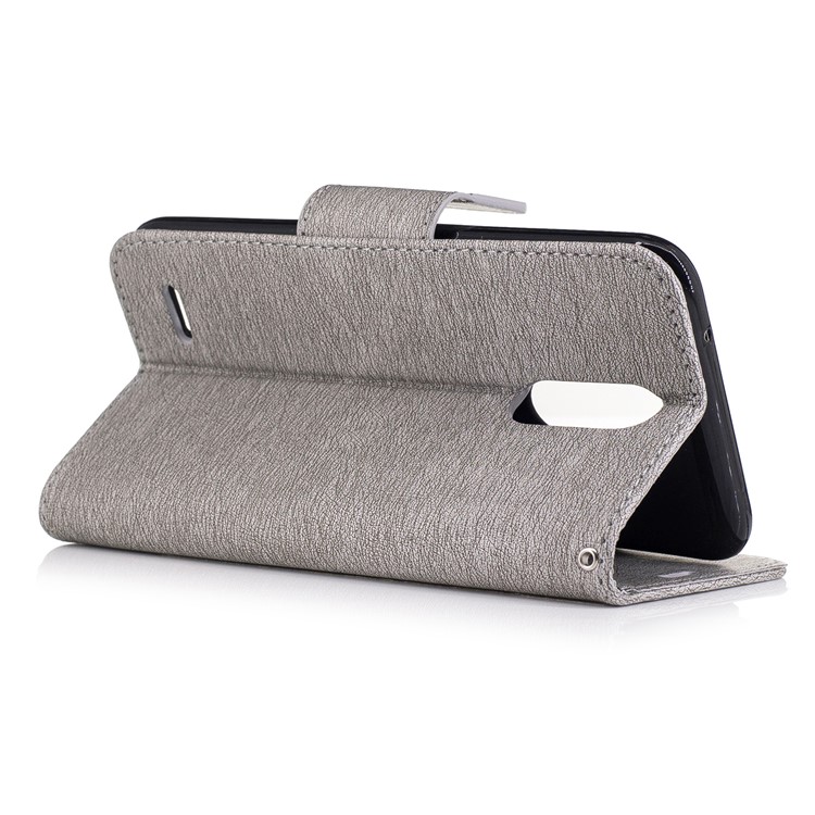 Para LG K10 (2017) Imprinted Bear Wallet Stand caso de couro com cordão - Cinza-4