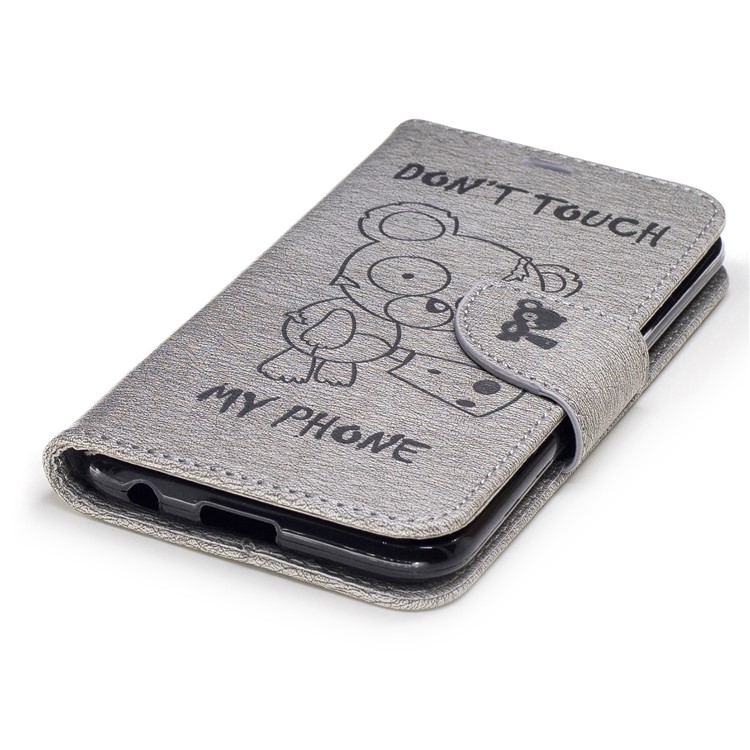 Para LG K10 (2017) Imprinted Bear Wallet Stand caso de couro com cordão - Cinza-6